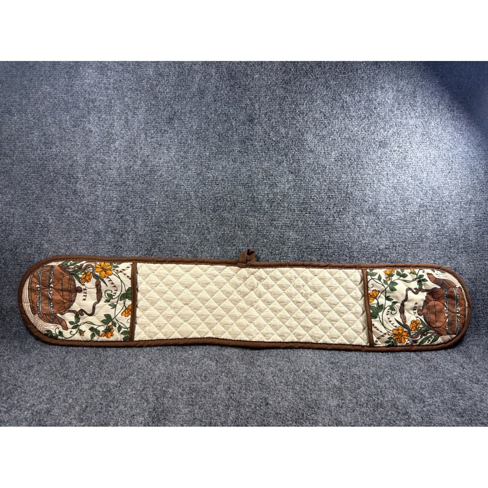 Vintage Double Oven Mitt Quilted Teapot Floral Print Brown Cream Pot Holder‎